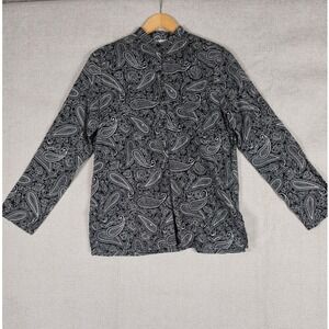 Jones New York Sport Womens Black White Paisley Print Button Front Shirt Size M